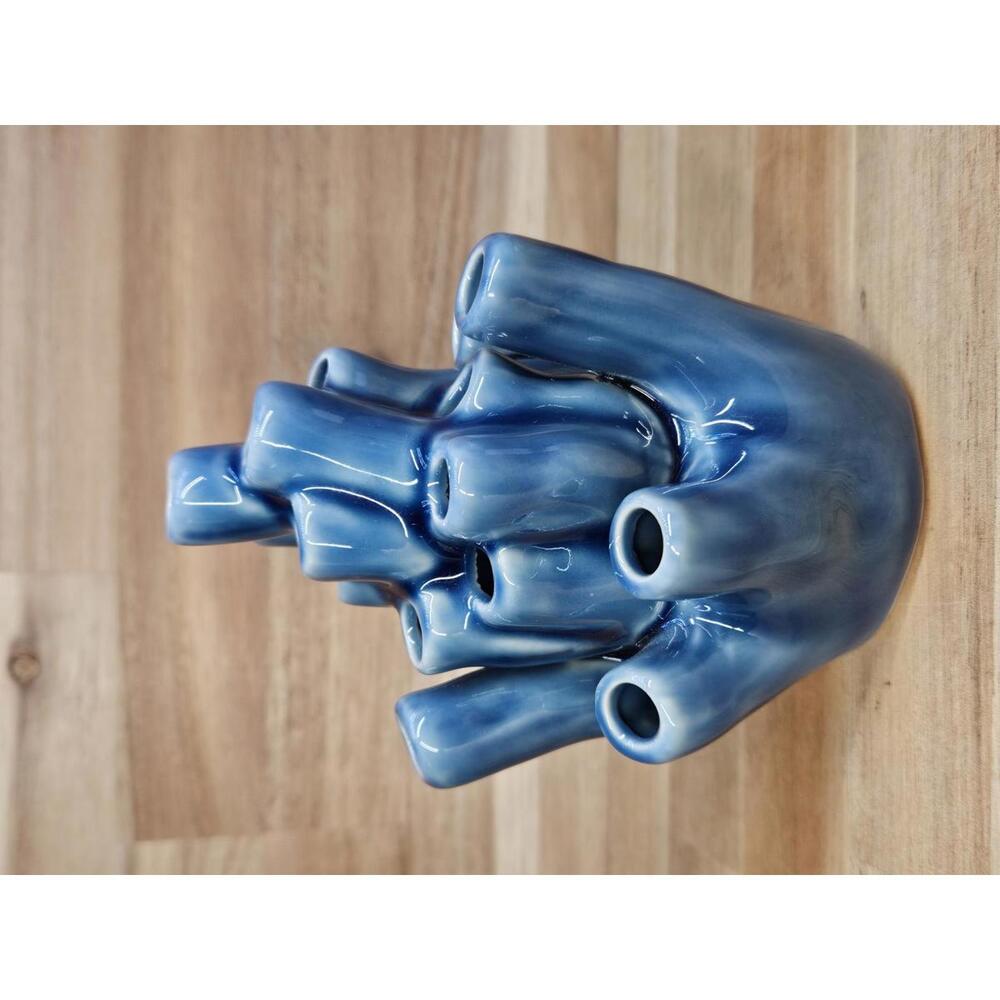 Postmodern Blue Ceramic Sea Anemone Sculpture - Organic Coastal Art Accent